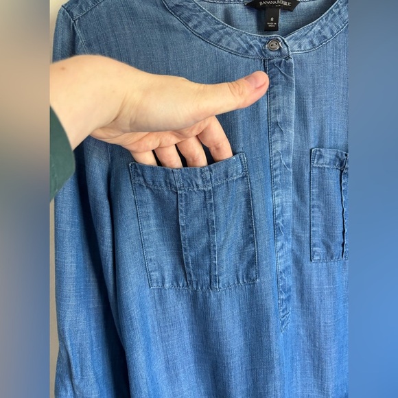 Banana Republic Indigo Blue Chambray Tunic Dress Long Sleeve Size 8 - Picture 4 of 13